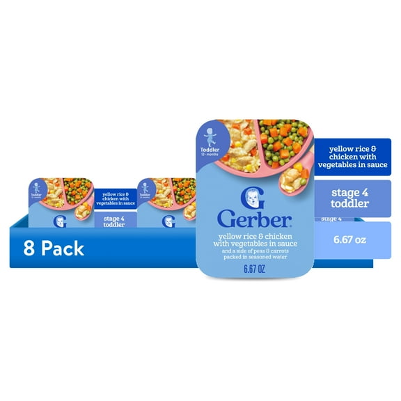 (8 pack) Gerber Toddler Food, Yellow Rice & Chicken, Mealtime for Toddler, 8PK