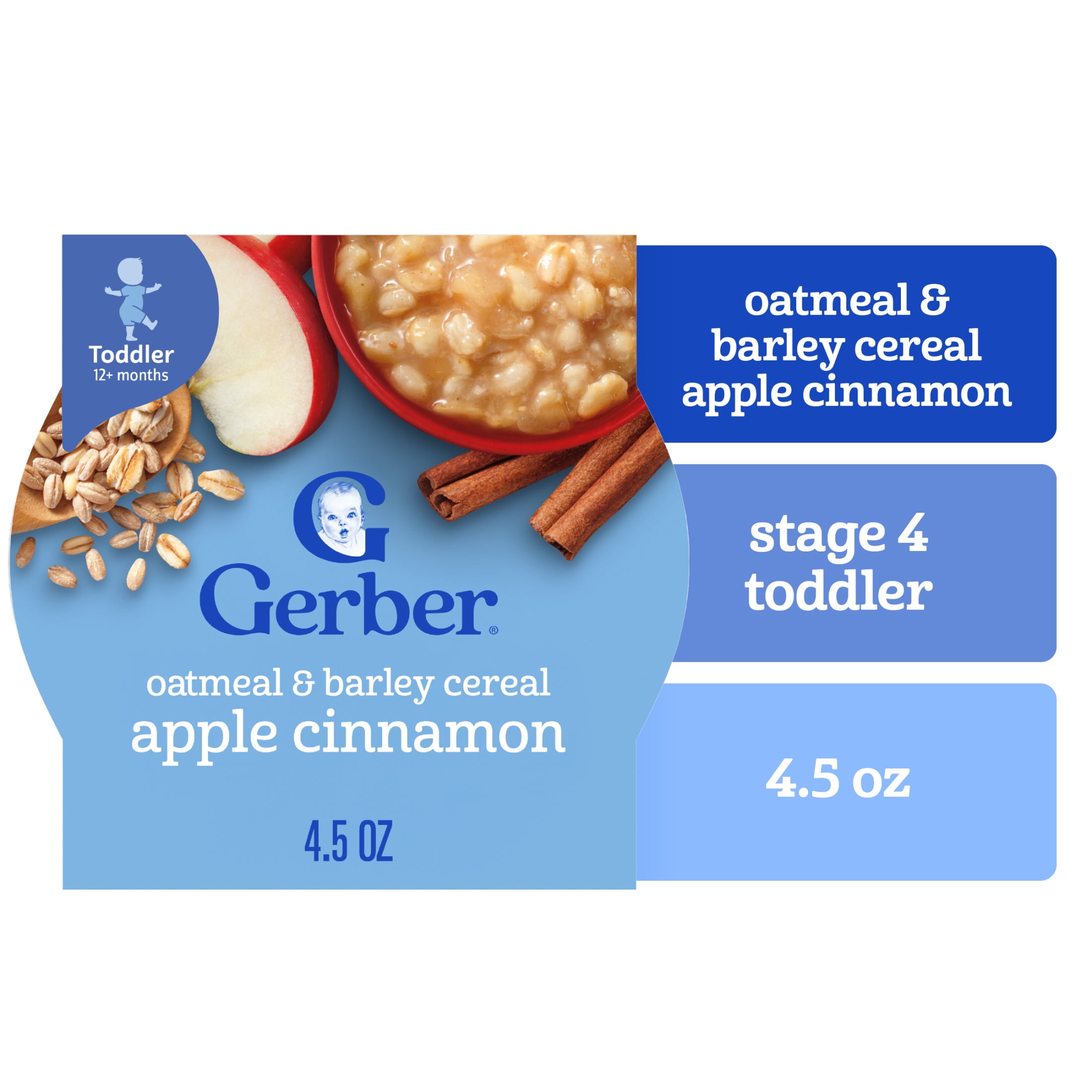 Gerber Mealtime for Toddler, Oatmeal & Barley Cereal, Apple Cinnamon, 4.5 oz