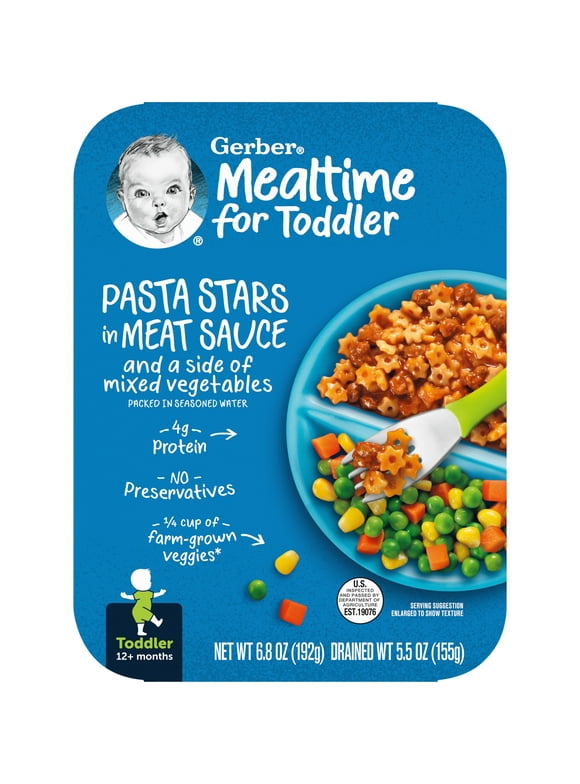Gerber Mealtime for Toddler, Pasta Stars in Meat Sauce and a side of Mixed Vegetables, Toddler Food, 6.8 oz Tray