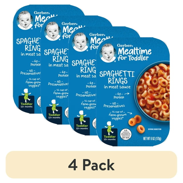 (4 pack) Gerber Mealtime for Toddler, Spaghetti Rings in Meat Sauce ...