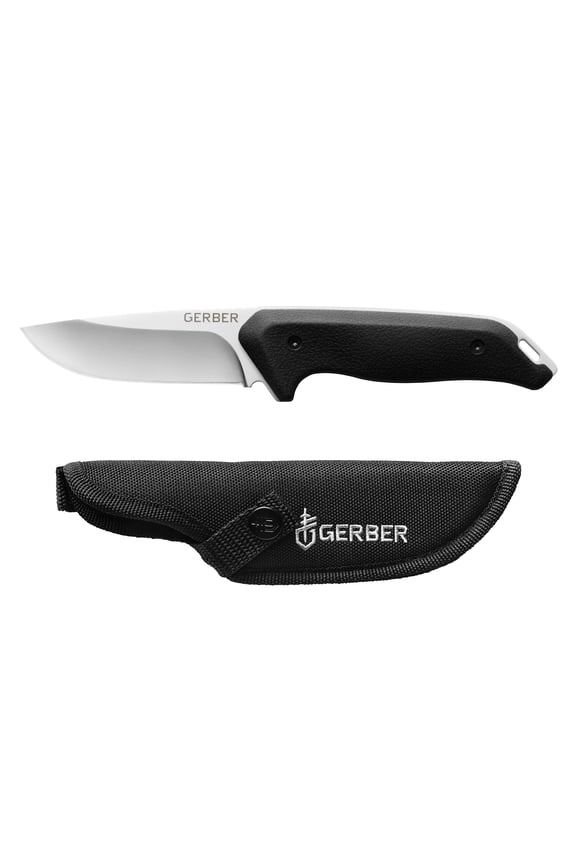 Gerber Moment Fixed Blade Knife, Full Tang, Stainless Steel. Black with Sheath, 1 Count