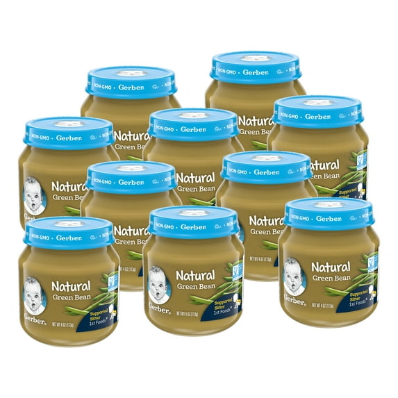Gerber Natural Stage 1 Baby Food, Green Bean, 4 oz Jar, 10 Pack