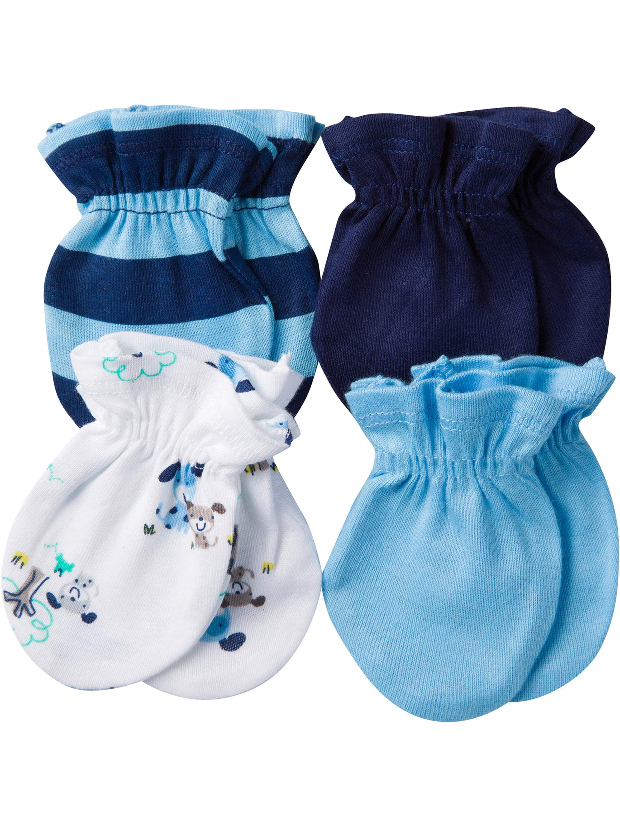 Gerber Newborn Baby Boy Assorted Mittens, 4Pack