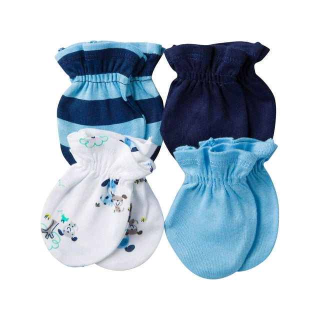Gerber Newborn Baby Boy Assorted Mittens, 4Pack