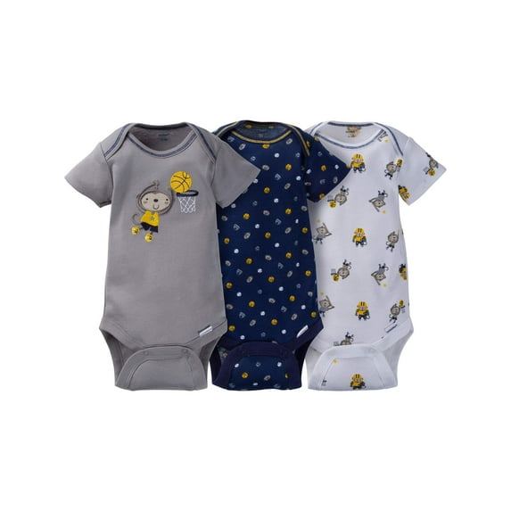 Gerber Newborn Baby Boy Assorted Short Sleeve Onesies Bodysuits, 3-Pack