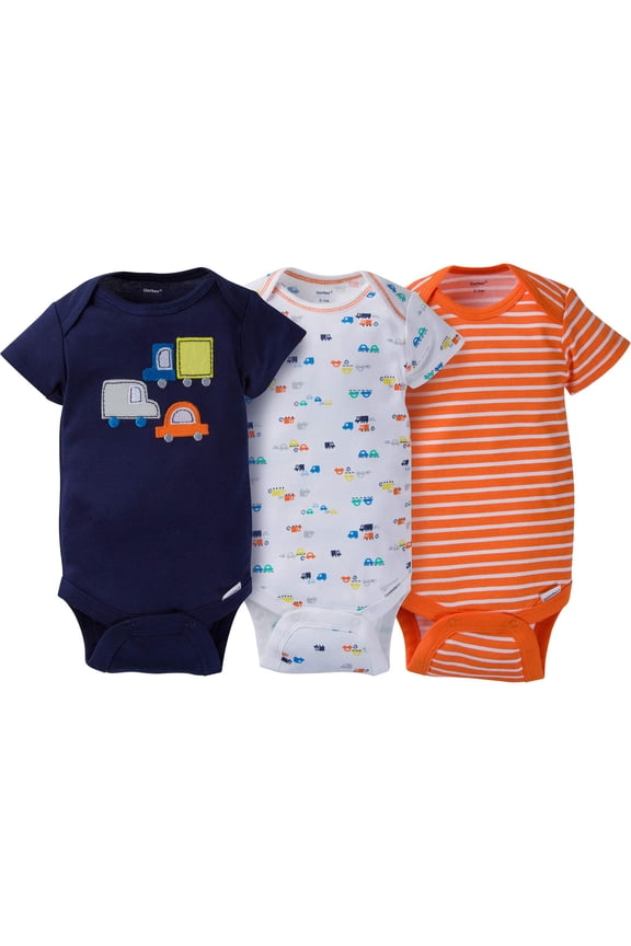 Newborn Baby Boy Assorted Short Sleeve Onesies Bodysuits, 3-Pack