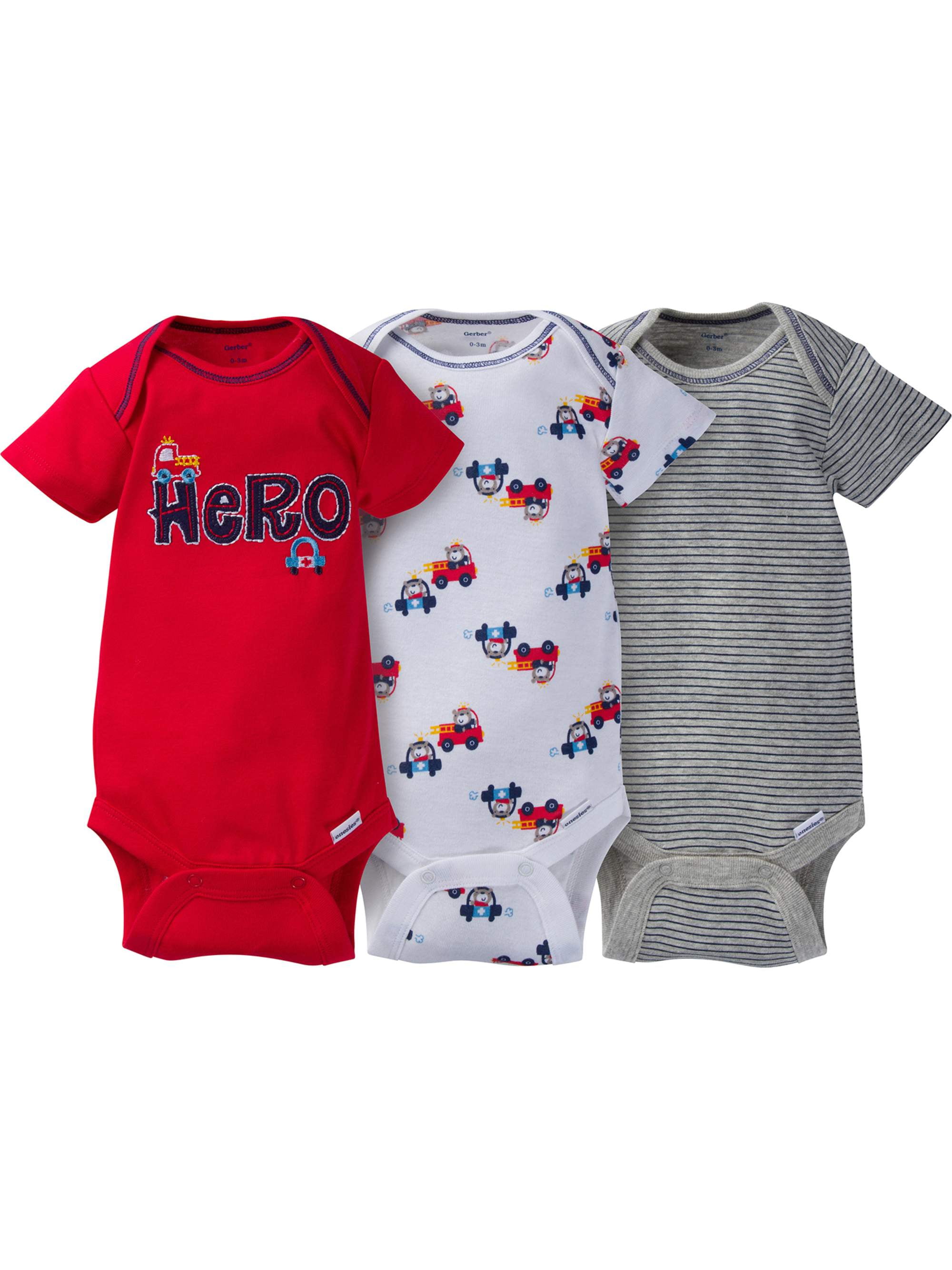 Gerber Newborn Baby Boy Assorted Short Sleeve Onesies Bodysuits, 3Pack