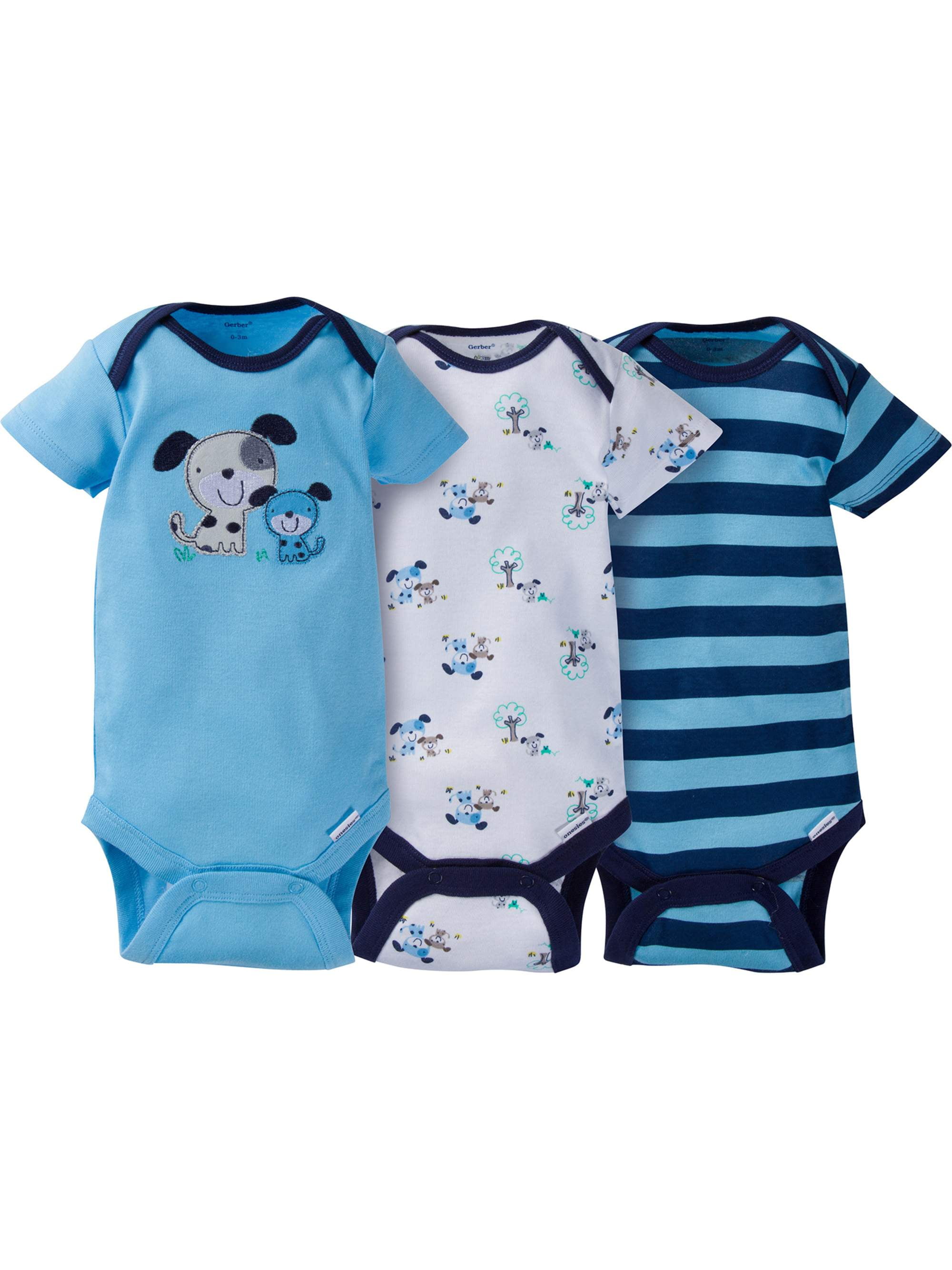 Gerber Newborn Baby Boy Assorted Short Sleeve Onesies Bodysuits, 3Pack