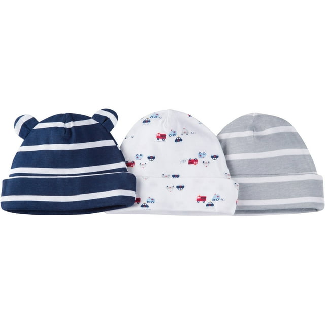 Gerber Newborn Baby Boy Caps, 3Pack