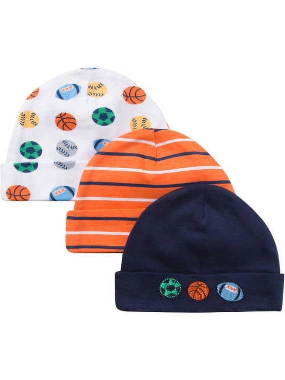 Newborn Baby Boy Embroidered Sport Caps, 3-Pack