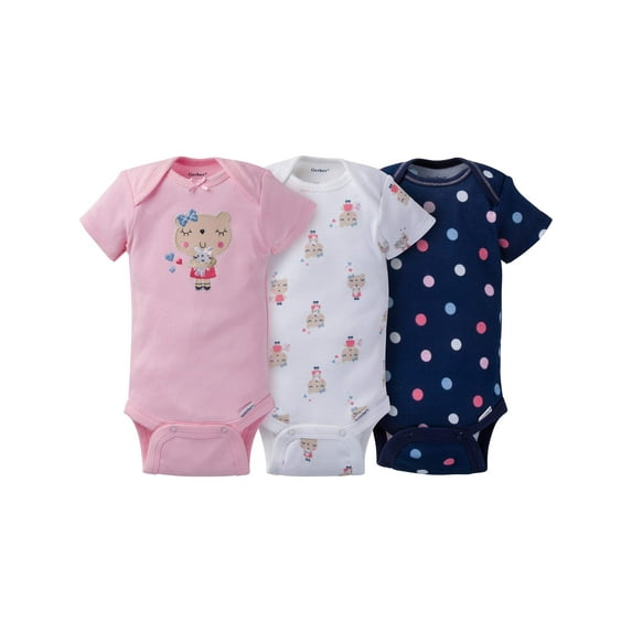 Gerber Newborn Baby Girl Assorted Short Sleeve Onesies Bodysuits, 3-Pack