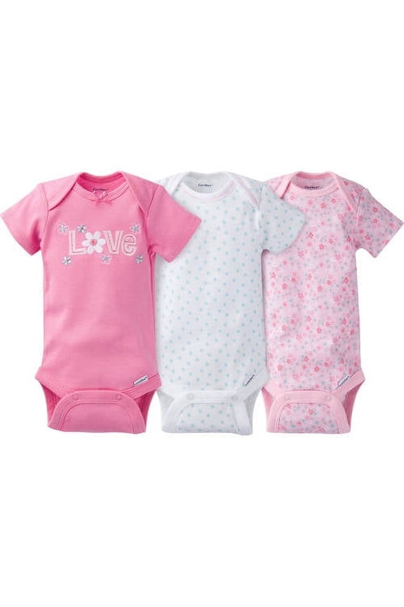 Newborn Baby Girl Onesies Bodysuits Assorted, 3-Pack