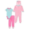 thumbnail image 1 of Gerber Newborn Baby Girl Sleep N Play, Onesies Bodysuit, Pant & Cap, 4pc Set, 1 of 3