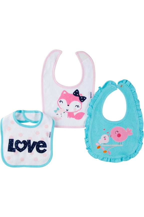 Newborn Baby Girl Terry Bibs, 3-Pack