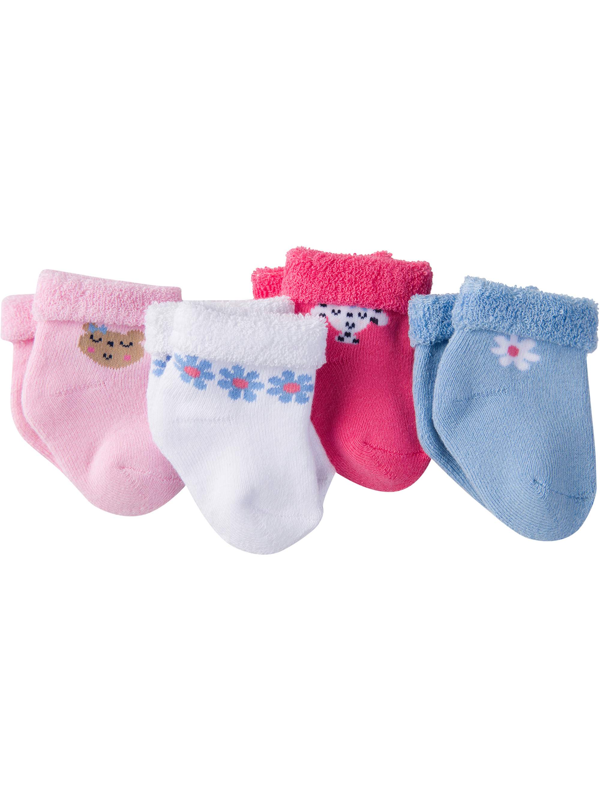 Gerber Newborn Baby Girl Terry Bootie Sock, 4Pack