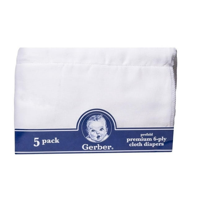 Gerber Newborn Baby Unisex Prefold White Gauze 6-Ply Cloth Diaper, 5-Pack