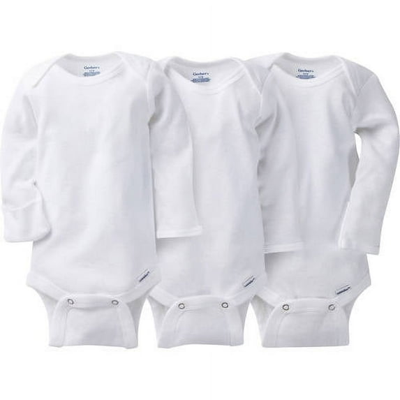 Gerber Newborn Baby Unisex White Long Sleeve Bodysuit, 3-Pack
