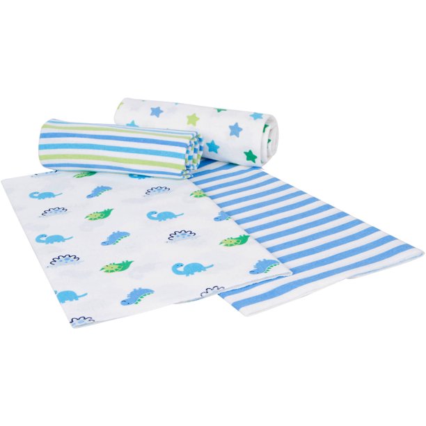 Gerber Newborn Boy Flannel Receiving Blanket, 4Pack