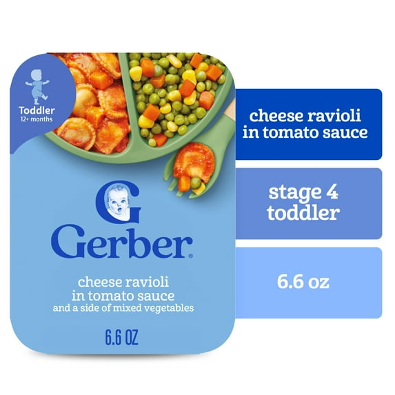 Gerber Cheese Ravioli in Tomato Sauce with Mixed Vegetables Toddler Food, 6.6 oz Tray