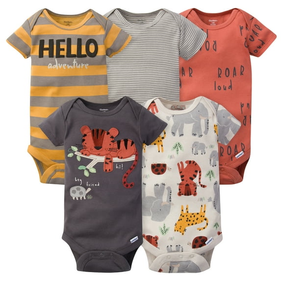 Gerber Onesies Brand Baby Boy Short Sleeve Bodysuits, 5 Pack, Sizes Newborn - 24 Months