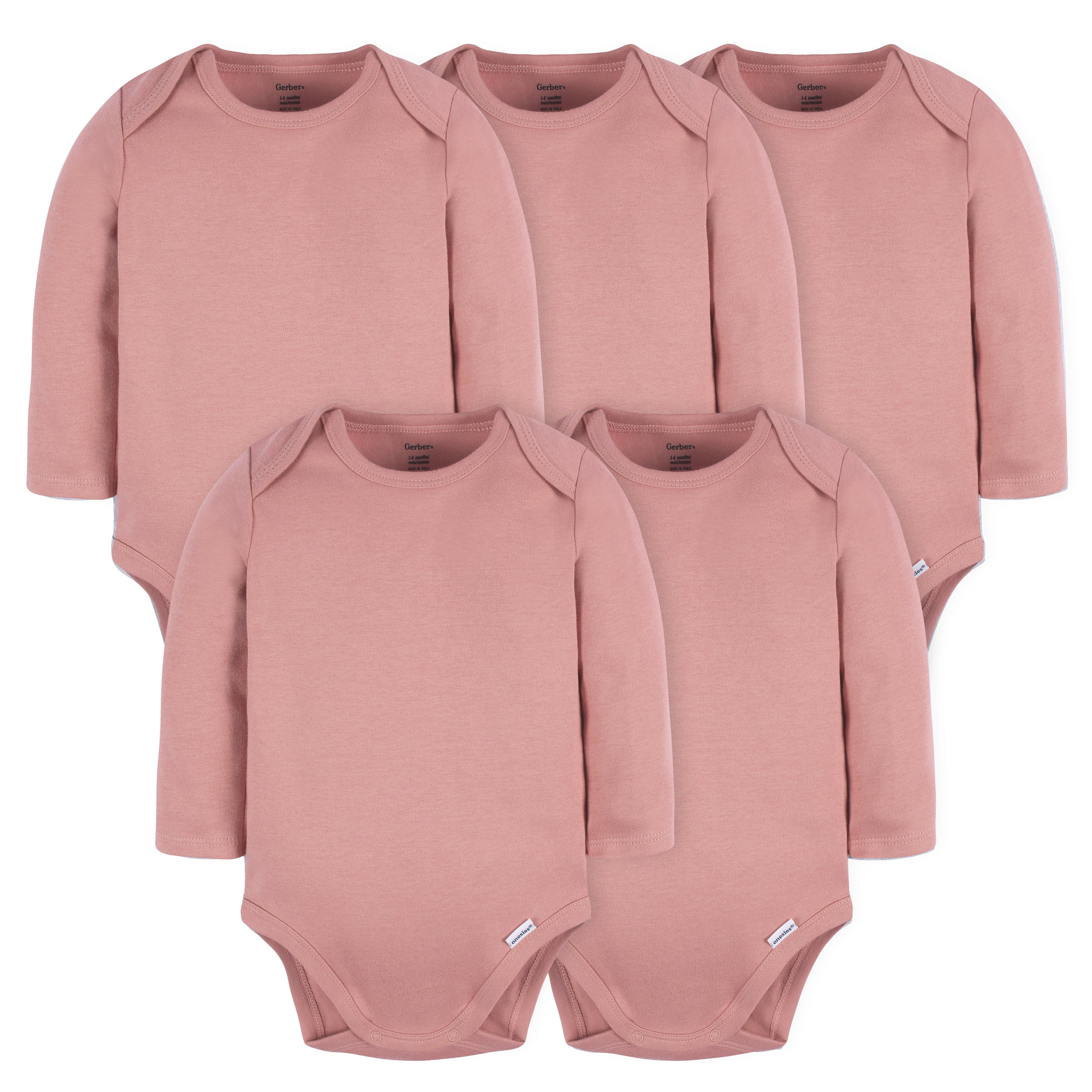 Gerber Onesies Brand Baby Girl Long Sleeve Bodysuits, 5 Pack, Sizes 0-3 Months - 6-9 Months
