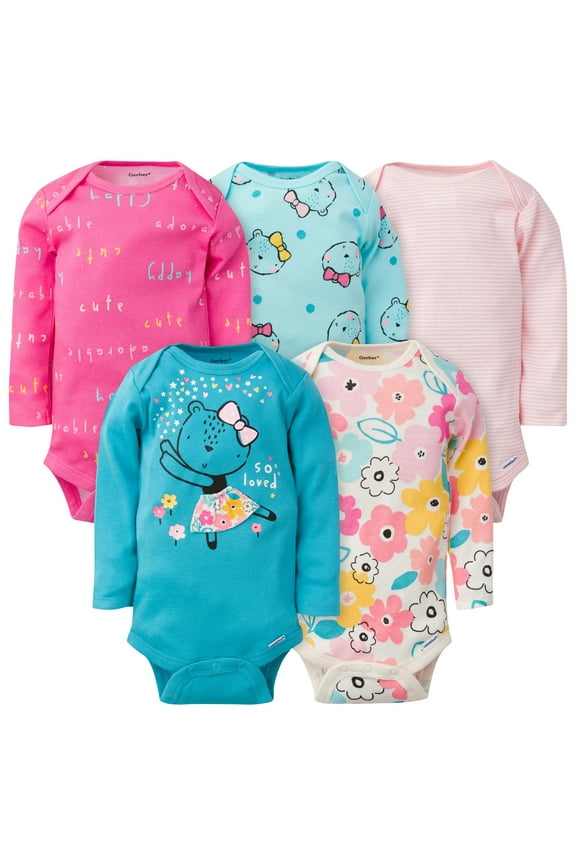 Onesies Brand Baby Girl Long Sleeve Bodysuits, 5 Pack, Sizes Newborn - 6-9 Months
