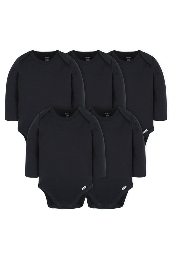 Onesies Brand Long Sleeve Bodysuits Solid Black, 3-6 Months - 24 Months, 5-Piece