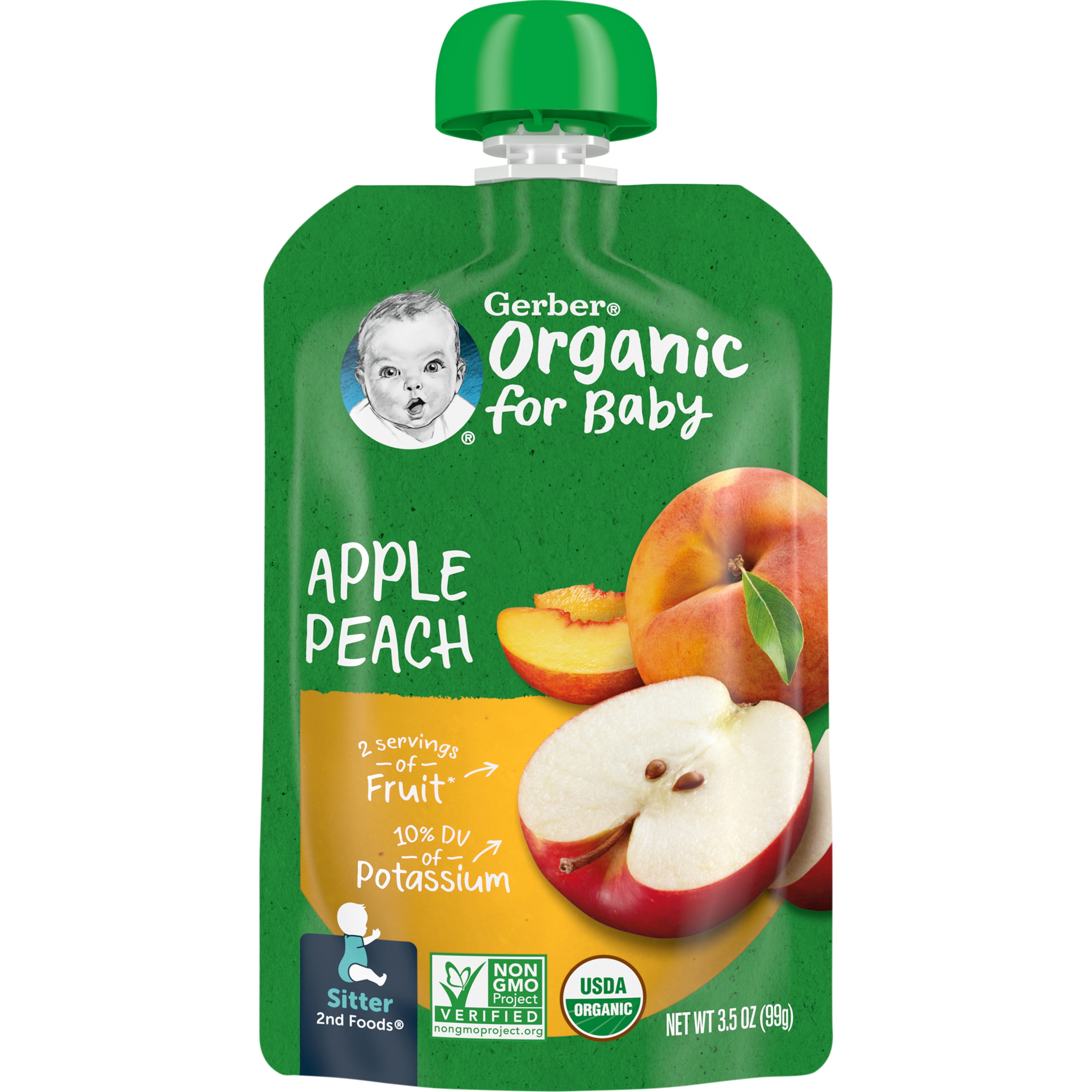 Gerber Organic Baby Food, 2nd Foods for Sitter, Apple & Peach, 3.5oz Pouches
