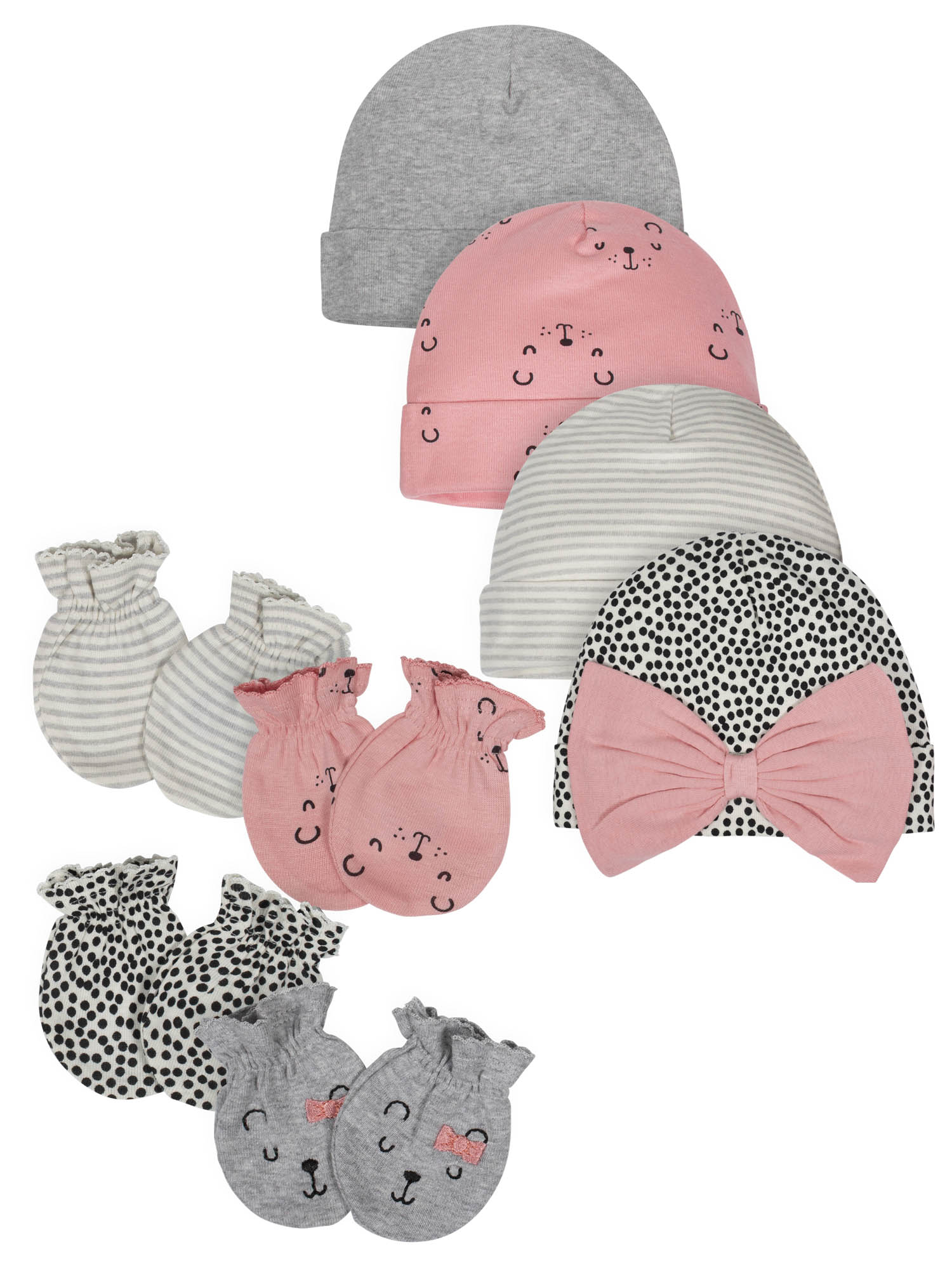 Gerber Organic Baby Girl Mittens and Caps Bundle, 8-Piece Set - image 1 of 1