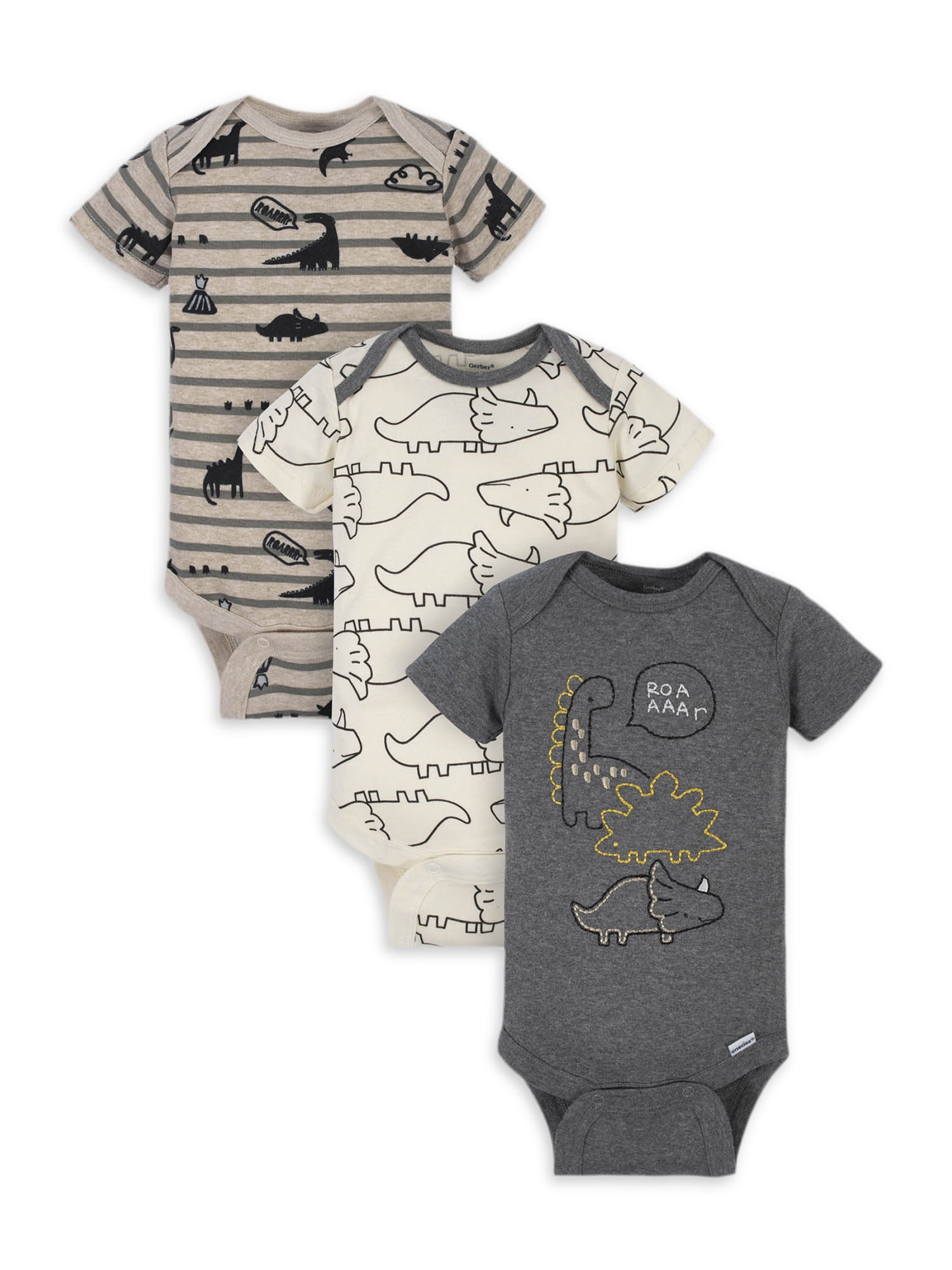 Gerber Organic Cotton Baby Boy Dino Bodysuit, 3 Pack