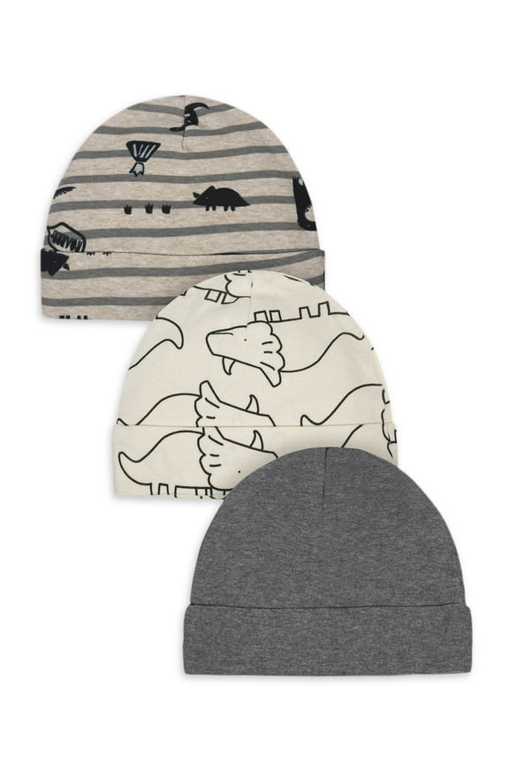 Organic Cotton Baby Boy Dino Cap, 3 Pack