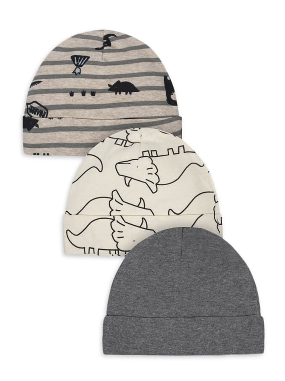 Organic Cotton Baby Boy Dino Cap, 3 Pack