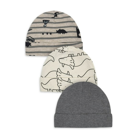 Gerber Organic Cotton Baby Boy Dino Cap, 3 Pack