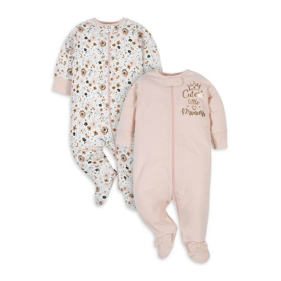 Gerber Organic Cotton Baby Girl Princess Sleep N' Play, 2 Pack