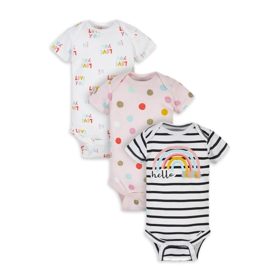 Gerber Organic Cotton Baby Girl Rainbow Bodysuit, 3 Pack