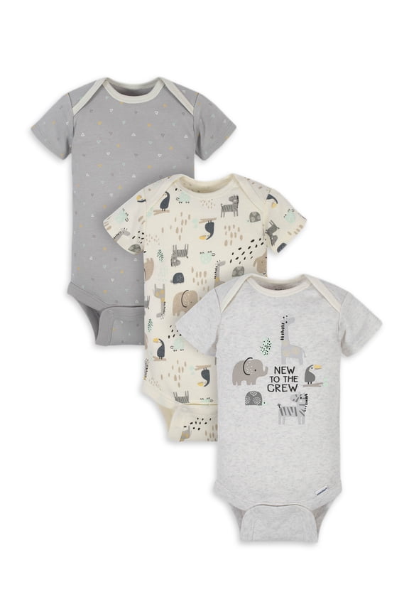 Organic Cotton Baby Unisex Safari Bodysuit, 3 Pack