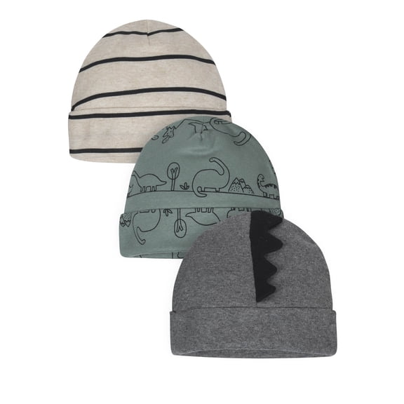Gerber Organic Cotton Ribbed Caps, 3Pk (Baby Boy)