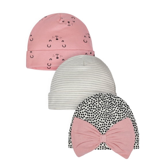Gerber Organic Cotton Ribbed Caps, 3Pk (Baby Girl)
