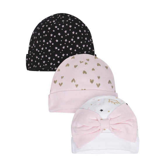 Gerber Organic Cotton Ribbed Caps, 3Pk (Baby Girl)
