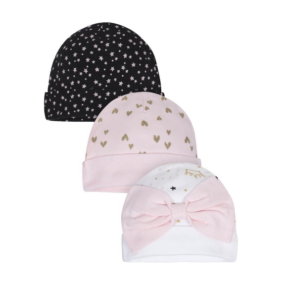 Gerber Organic Cotton Ribbed Caps, 3Pk (Baby Girl)
