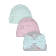 thumbnail image 1 of Gerber Organic Cotton Ribbed Caps, 3Pk (Baby Girl), 1 of 4