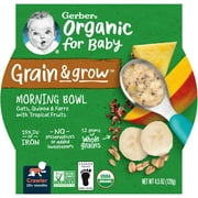 Gerber Organic Grain & Grow Morning Bowl Baby Oatmeal, Tropical Fruits, 4.5 oz Tray