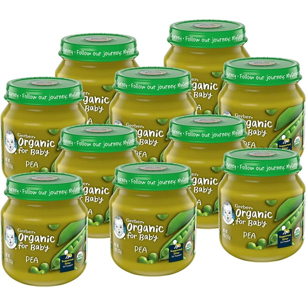 Gerber Organic Stage 1 Baby Food, Peas, 4 oz Jar, 10 Pack