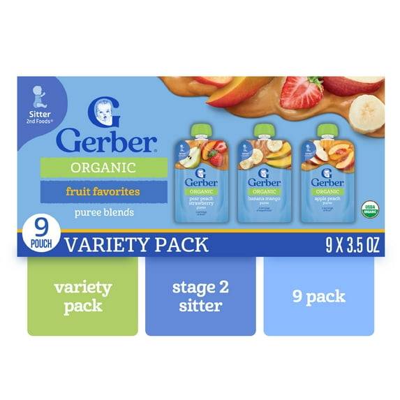 Gerber 2nd Foods Organic Baby Food, Variety Pack Fruit and Veggie Favorites, 3.5 oz Pouches (9 Pack)
