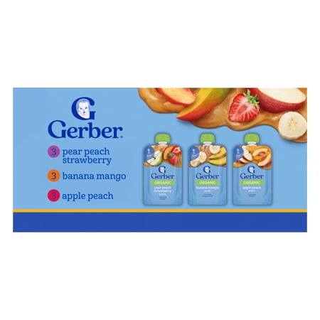 Gerber 2nd Foods Organic Baby Food, Variety Pack Fruit and Veggie Favorites, 3.5 oz Pouches (9 Pack)