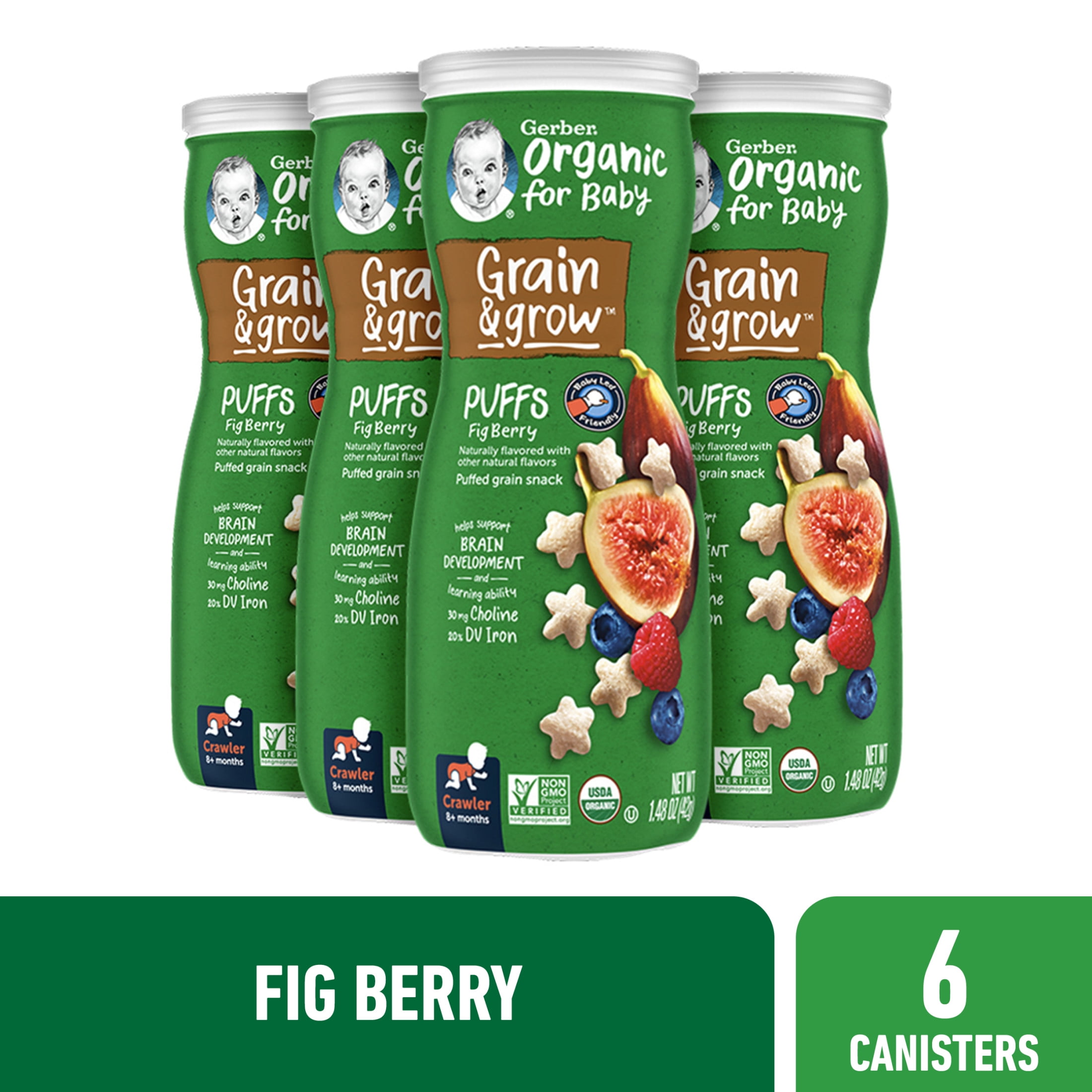 Gerber 2nd Foods Organic for Baby Grain & Grow Puffs, Fig Berry, 1.48 oz Canister (6 Pack)
