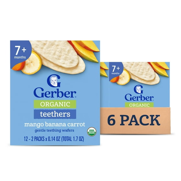 Gerber 2nd Foods Organic for Baby Teethers Baby Snack, Mango Banana Carrot, 1.7 oz Box (72 Pack)