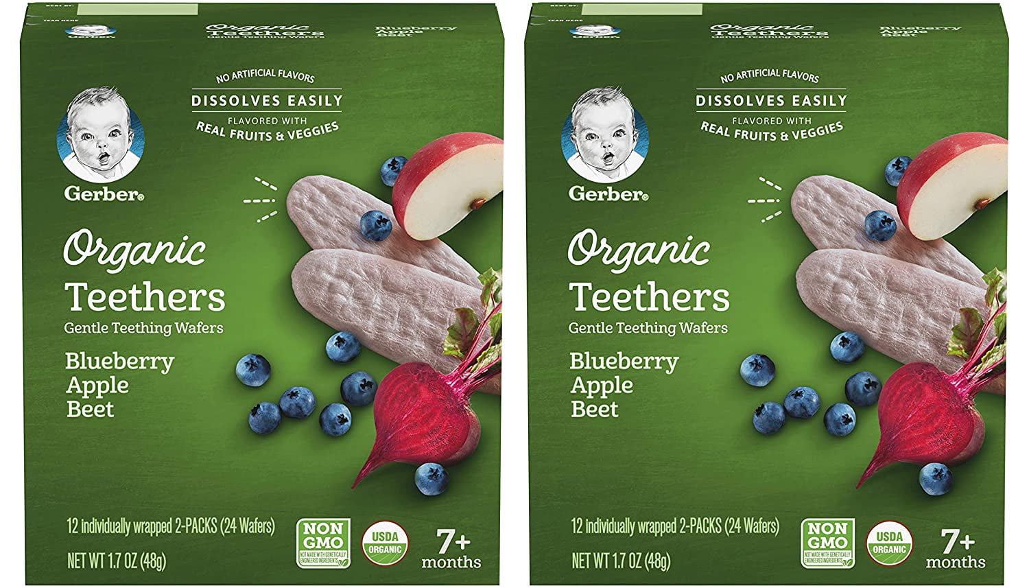 Gerber Organic Teethers Gentle Teething Wafers, Blueberry Apple Beet, 1