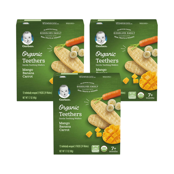 Gerber Organic Teethers Gentle Teething Wafers, Mango Banana Carrot - 1.7 OZ, 3 Count