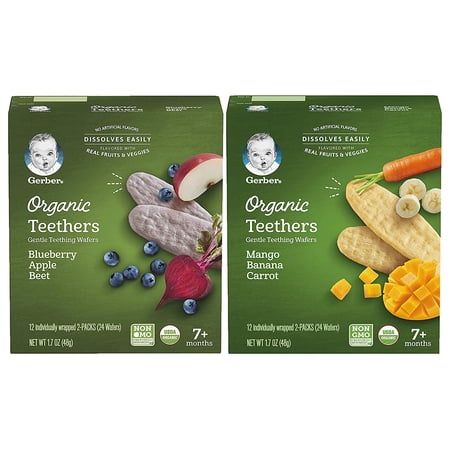 Gerber Organic Teethers Variety Pack, 1 Mango Banana Carrot, 1 Blueberry Apple Beet, 2 CT